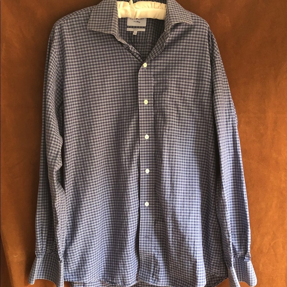 Men's Blue Gingham Button-Down Shirt - Casual Spread Collar